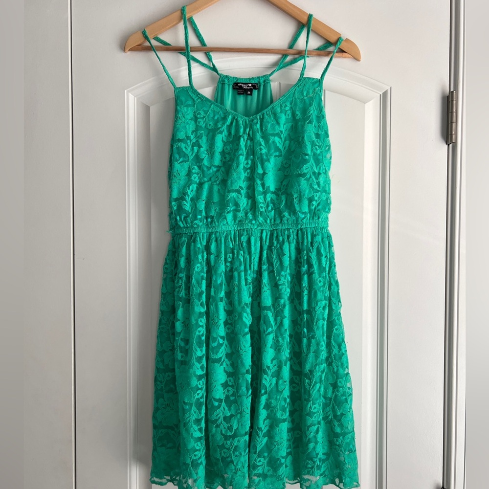 Sequin Hearts Teal Lace Dress